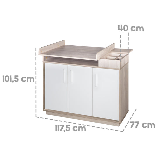 Möbelset 'Olaf' inkl. Kombi-Bett 70 x 140 cm & breiter Wickelkommode, Luna Elm/weiß – Infografik (11/14)