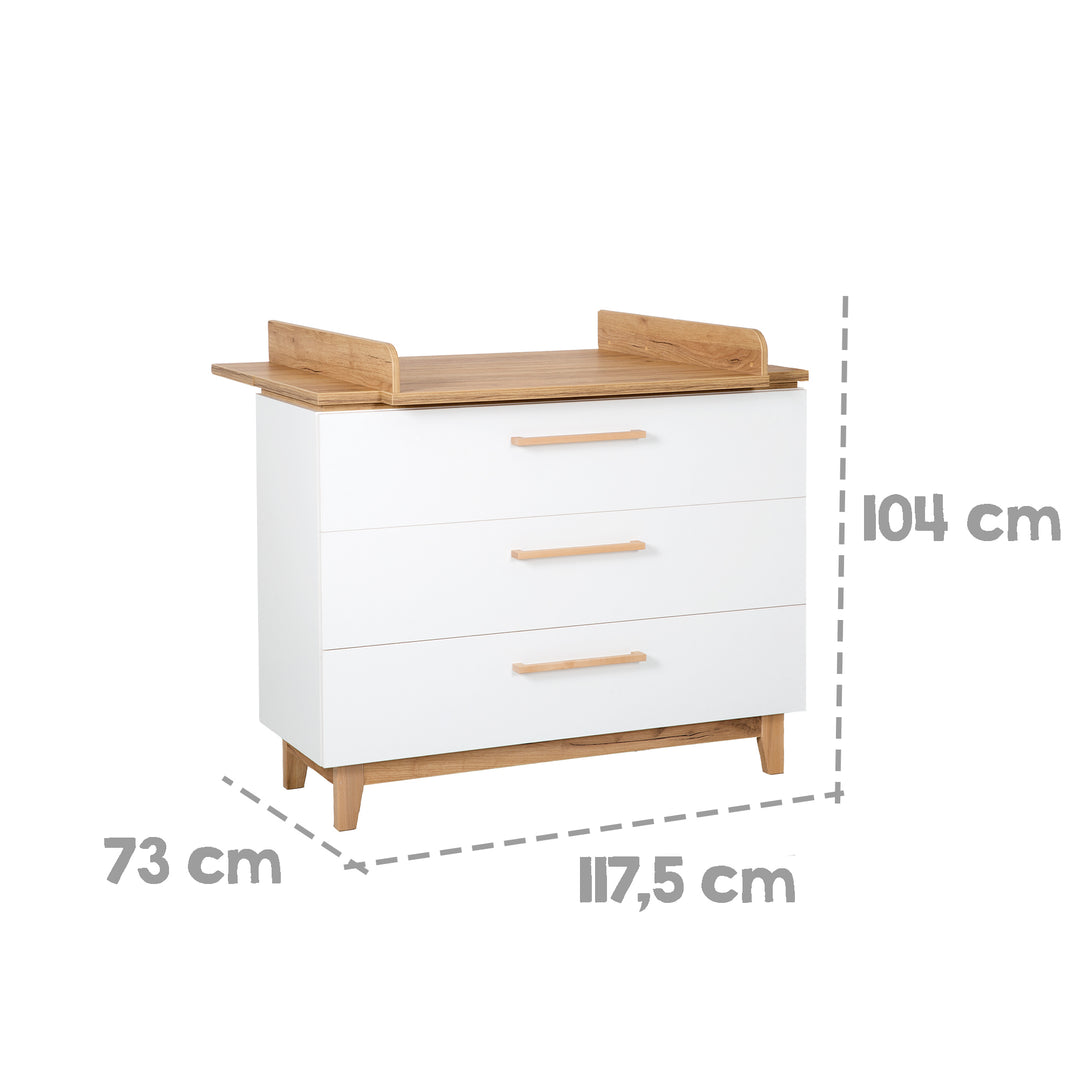 Cassettiera fasciatoio 'Finn' con piano fasciatoio removibile, ammortizzatore cassetto, 3 cassetti, altezza fasciatoio 94 cm – Infografica (5/9)
