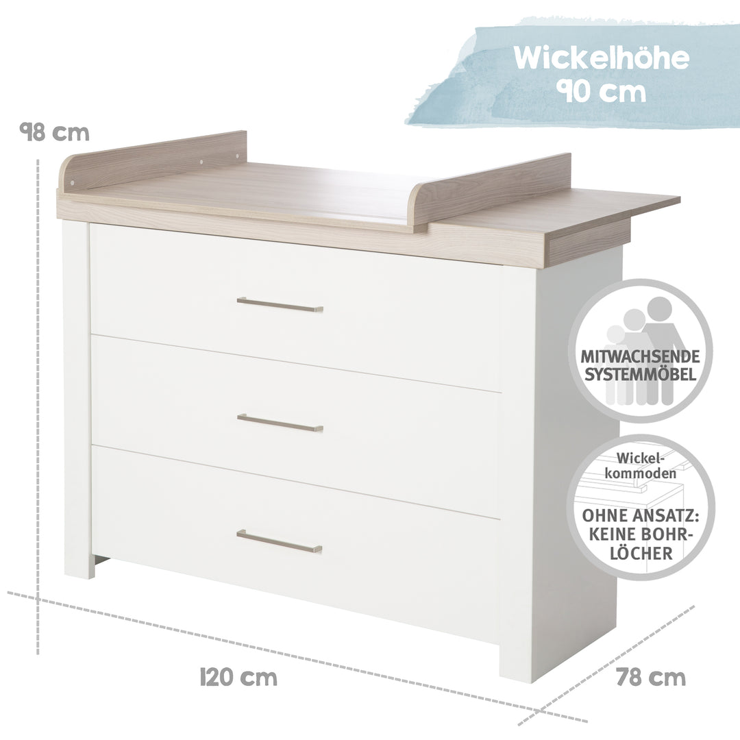Room Set 'Lucy' 3-Piece, incl. Convertible Cot Bed 70 x 140, Changing Table & Cabinet 3-Door – Infographic (7/17)