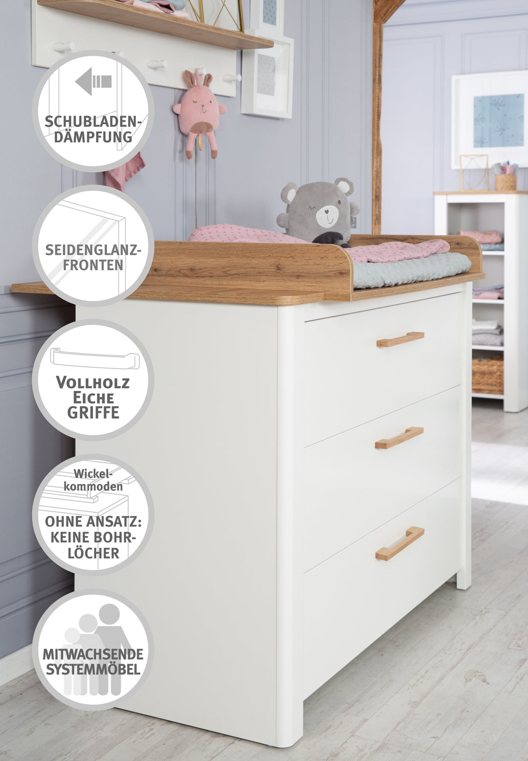 Changing Table 'Ava‘ cabinet-depth, incl. Changing top attachment in decor 'Artisan Oak‘, Changing Height 90,5 cm – Infographic (7/9)