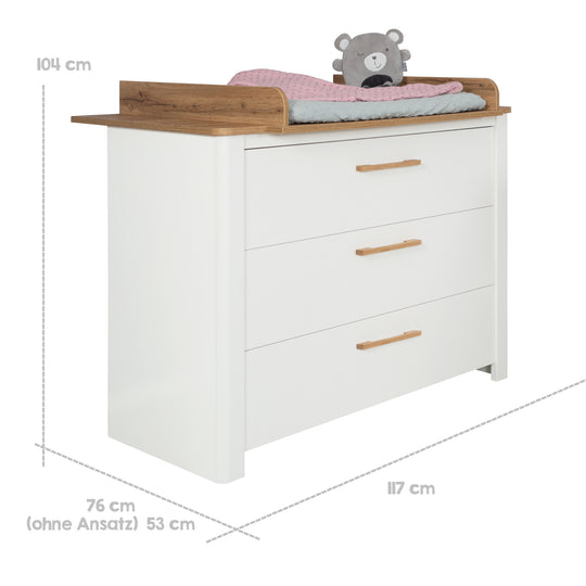 Möbelset 'Ava‘ 2-teilig, inkl. Kombi-Kinderbett 70 x 140 cm & Wickelkommode schranktief – Infografik (15/19)