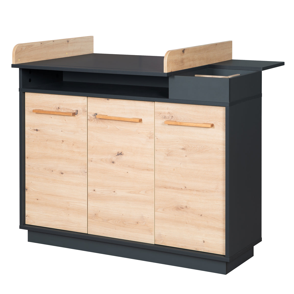 Wickelkommode 'Lenn' inkl. offenen Fächern, Anthrazit / Holzdekor 'Artisan Eiche' – Freisteller (1/15)