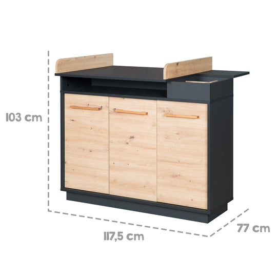 Commode à langer 'Lenn' incl. ouverts compartiments, anthracite / décor bois 'Artisan chêne' – Infographie (9/15)
