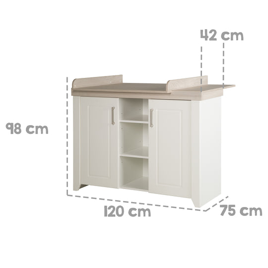 Set camera 'Felicia', incl. letto combinato 70 x 140 cm & largo cassettiera fasciatoio, luna elm/bianco – Infografica (15/16)