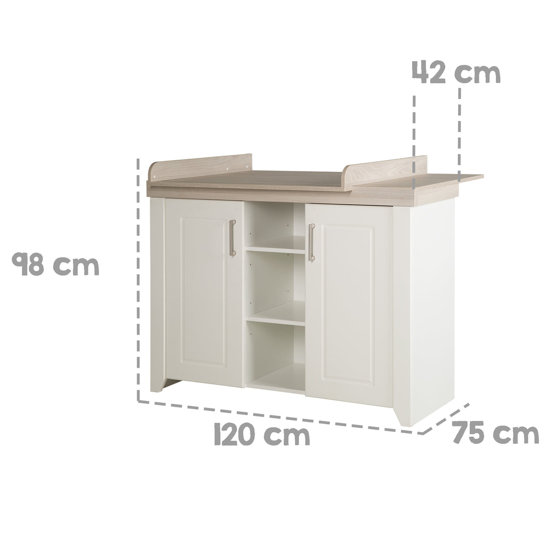 Set cameretta 'Felicia' incl. letto combinato 70 x 140 cm, cassettiera fasciatoio & 3ante armadio, luna elm/bianco – Infografica (10/17)