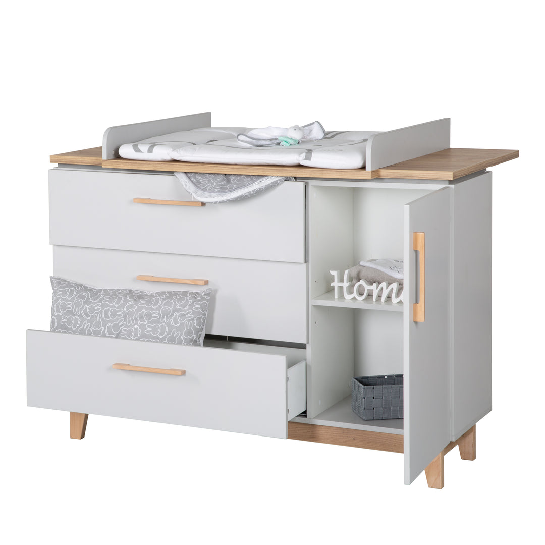 Cassettiera fasciatoio 'Caro' con piano fasciatoio removibile, soft-close, 1 anta, 3 cassetti, altezza fasciatoio 94 cm – Ritaglio (6/7)