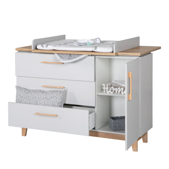 Cassettiera fasciatoio 'Caro' con piano fasciatoio removibile, soft-close, 1 anta, 3 cassetti, altezza fasciatoio 94 cm – Ritaglio (6/7)
