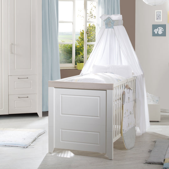 Set cameretta 'Felicia' incl. letto combinato 70 x 140 cm, cassettiera fasciatoio & 3ante armadio, luna elm/bianco – Foto d'ambiente (16/17)