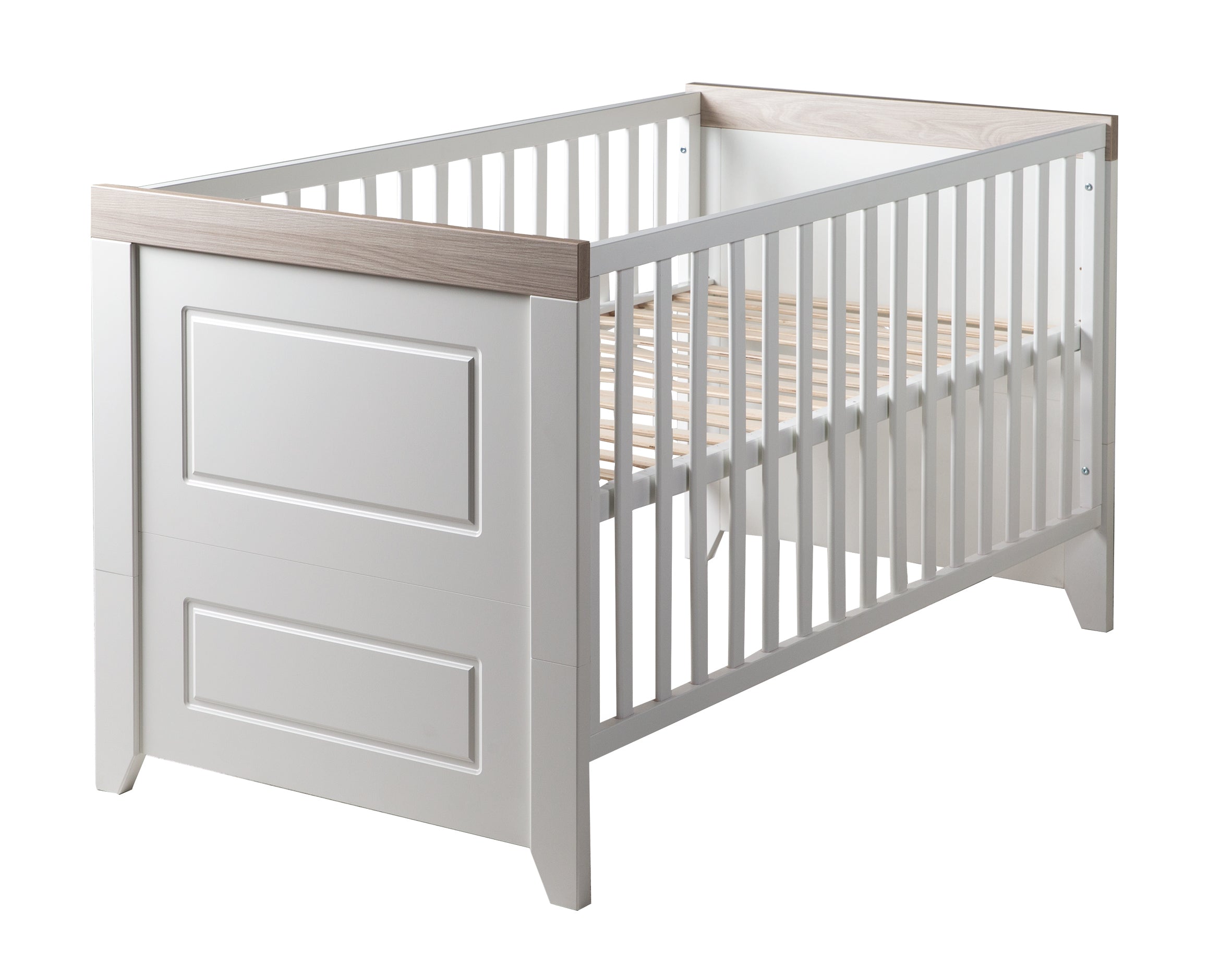 Lettino combinato 'Felicia', 70 x 140 cm, bianco, regolabile in altezza, 3 sbarre removibili, trasformabile – Ritaglio (1/9)