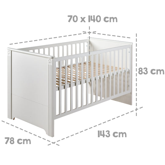 Set mobili 'Maxi' incl. letto combinato 70 x 140 cm, cassettiera fasciatoio & 3ante armadio, bianco – Infografica (6/17)