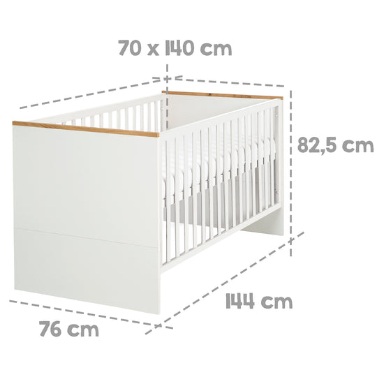 Convertible Cot Bed 'Finn', 70 x 140 cm, Height-Adjustable, Grows with Your Child/Convertible, 3 Drop-Down Slats – Infographic (3/5)