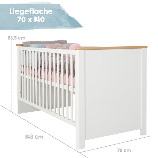 Möbelset 'Ava‘ 2-teilig, inkl. Kombi-Kinderbett 70 x 140 cm & Wickelkommode schranktief – Infografik (10/19)
