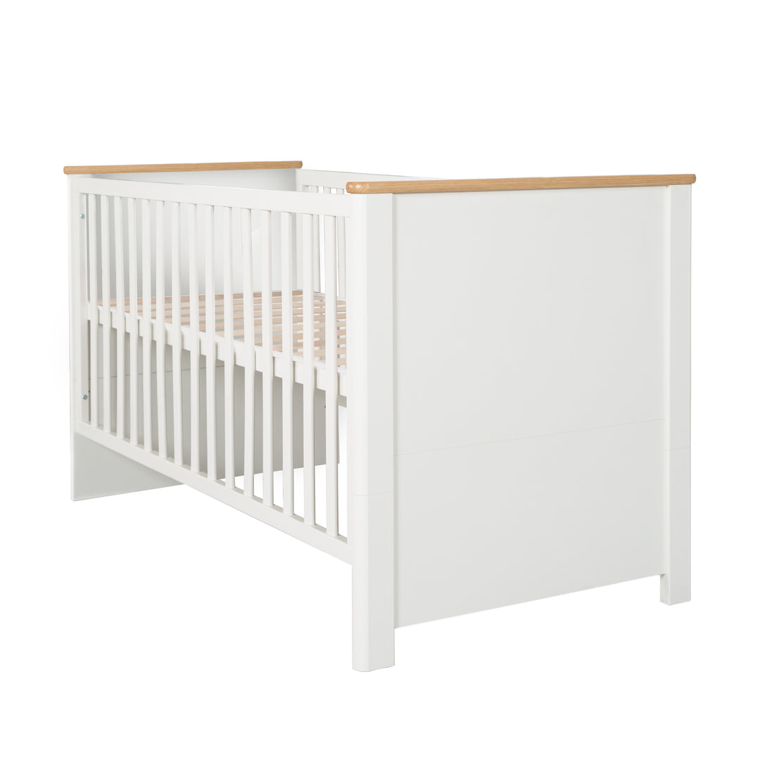 Kombi-Kinderbett 'Ava' 70 x1 40 cm, umbaubar zum Juniorbett, weiß, Dekor in 'Artisan Eiche' – Freisteller (1/8)