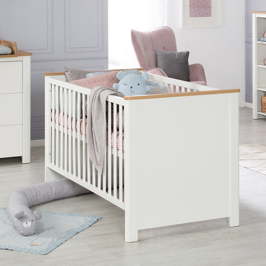 Kombi-Kinderbett 'Ava' 70 x1 40 cm, umbaubar zum Juniorbett, weiß, Dekor in 'Artisan Eiche' – Milieubild (3/8)