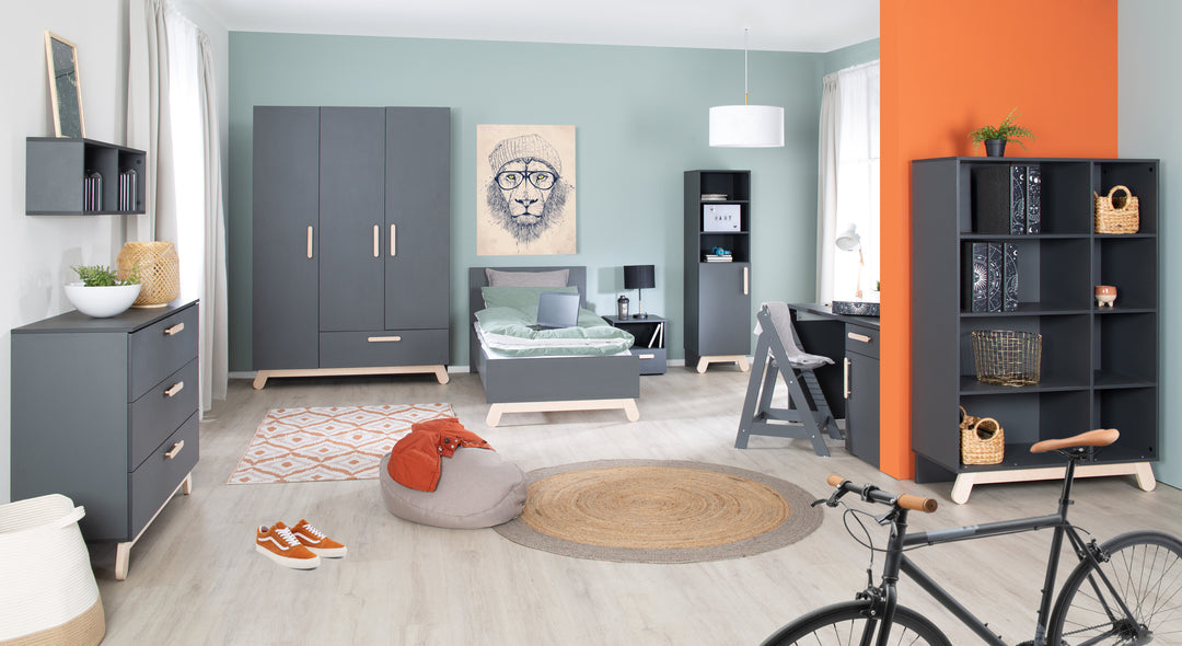 Letto per ragazzi 'Jara' 90 x 200 cm - Decoro antracite - Piedini in legno massello-faggio – Foto speciale (4/9)
