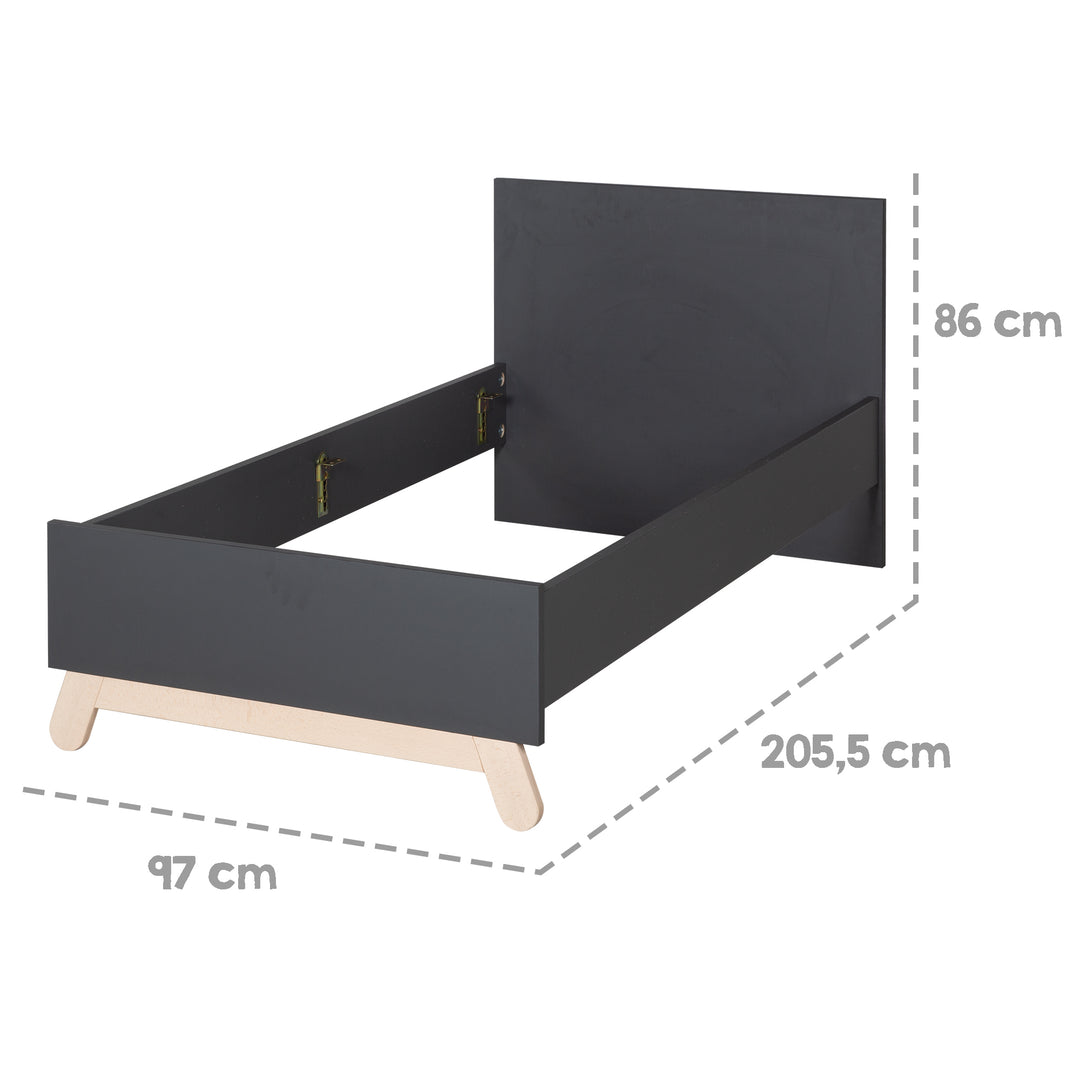 Letto per ragazzi 'Jara' 90 x 200 cm - Decoro antracite - Piedini in legno massello-faggio – Infografica (7/9)
