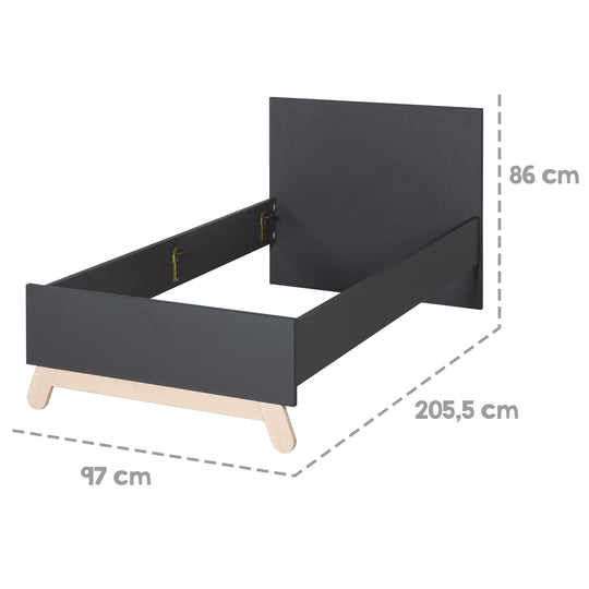 Letto per ragazzi 'Jara' 90 x 200 cm - Decoro antracite - Piedini in legno massello-faggio – Infografica (7/9)