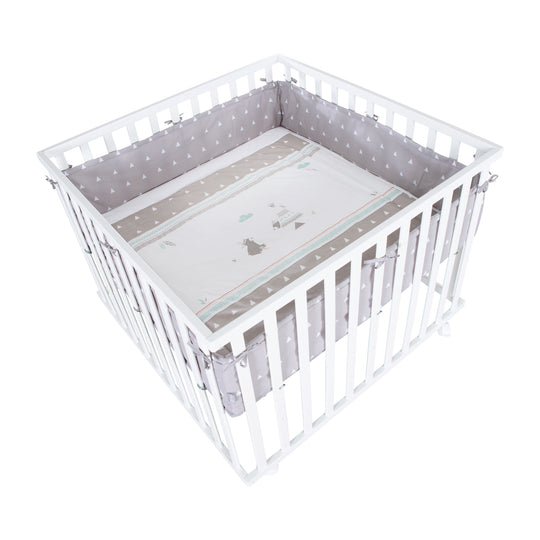 Box 'Indibär', 100 x 100 cm, sicuro box incl. inserto protettivo & rotelle, legno bianco – Ritaglio (1/17)