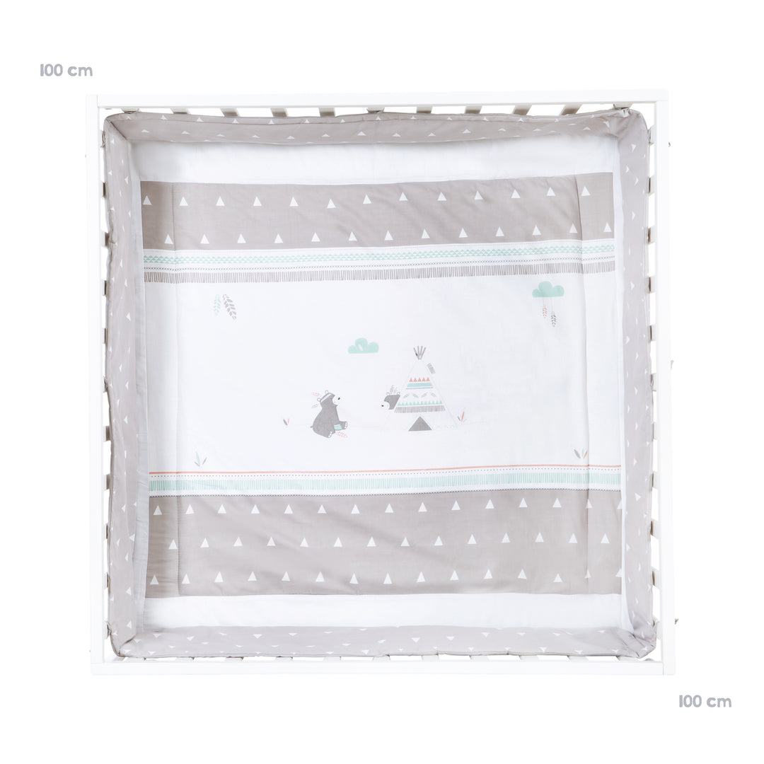 Box 'Indibär', 100 x 100 cm, sicuro box incl. inserto protettivo & rotelle, legno bianco – Infografica (11/17)
