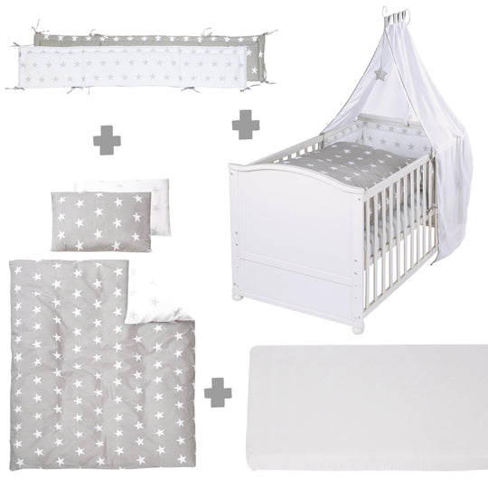 Complete Bed Set 'Little Stars', 70 x 140 cm, Convertible, incl. Bedding, Canopy, Nest Bumper & Mattress – Cutout (6/22)