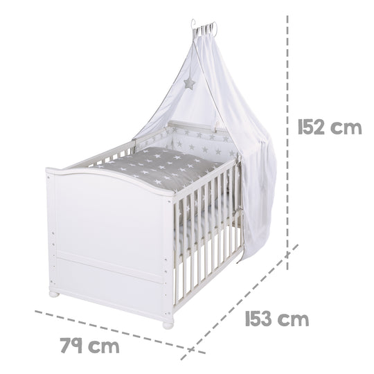 Complete Bed Set 'Little Stars', 70 x 140 cm, Convertible, incl. Bedding, Canopy, Nest Bumper & Mattress – Infographic (8/22)