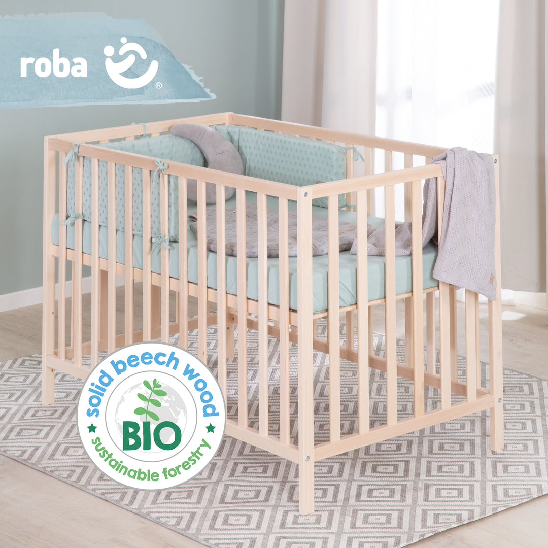 Cama infantil 'Cosi' 60 x 120 cm, en haya-madera maciza, natural, 3posiciones regulable en altura – Infografía (4/11)