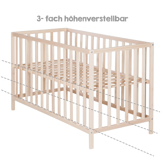 Cama infantil 'Cosi' 60 x 120 cm, en haya-madera maciza, natural, 3posiciones regulable en altura – Infografía (3/11)