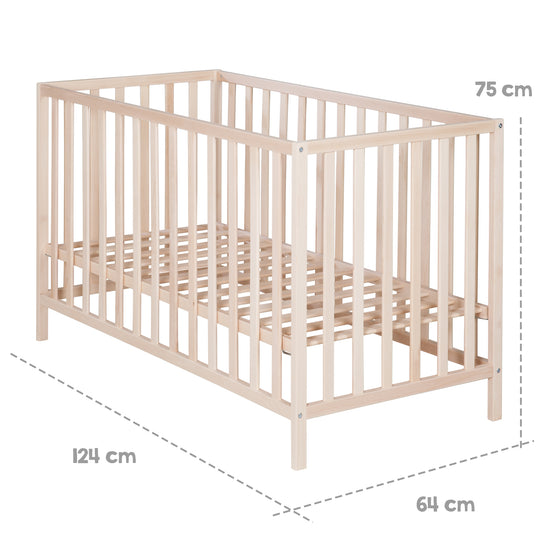 Cama infantil 'Cosi' 60 x 120 cm, en haya-madera maciza, natural, 3posiciones regulable en altura – Infografía (5/11)