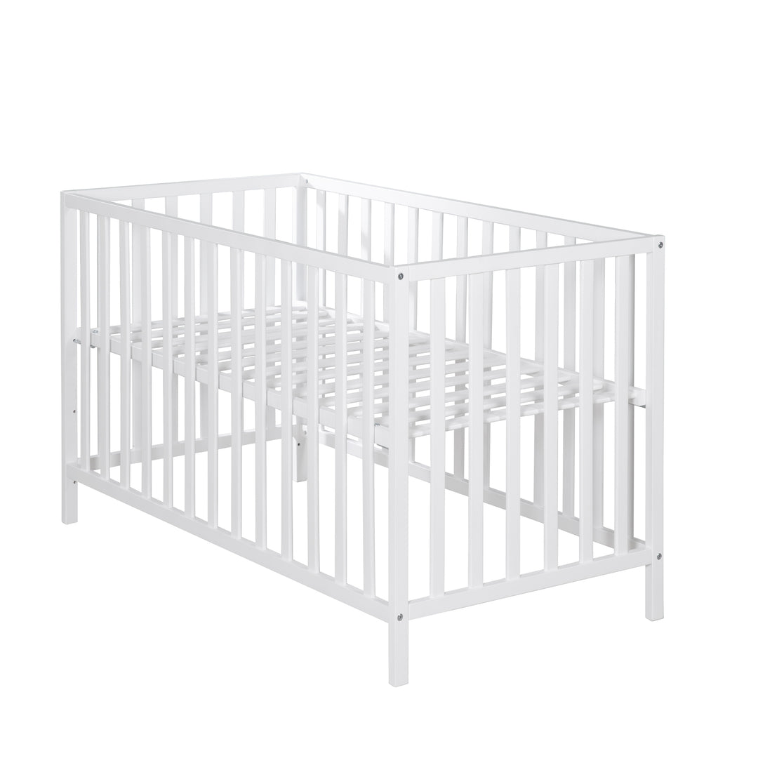 Letto per bambini 'Cosi' 60 x 120 cm, in faggio-legno massello, bianco laccato, 3posizioni regolabile in altezza – Ritaglio (8/10)