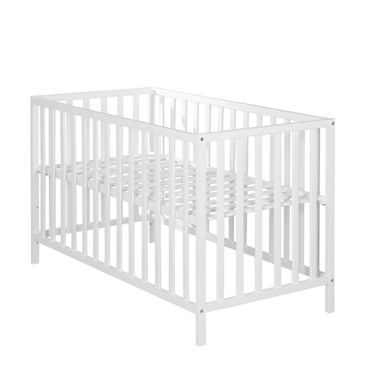 Letto per bambini 'Cosi' 60 x 120 cm, in faggio-legno massello, bianco laccato, 3posizioni regolabile in altezza – Ritaglio (8/10)