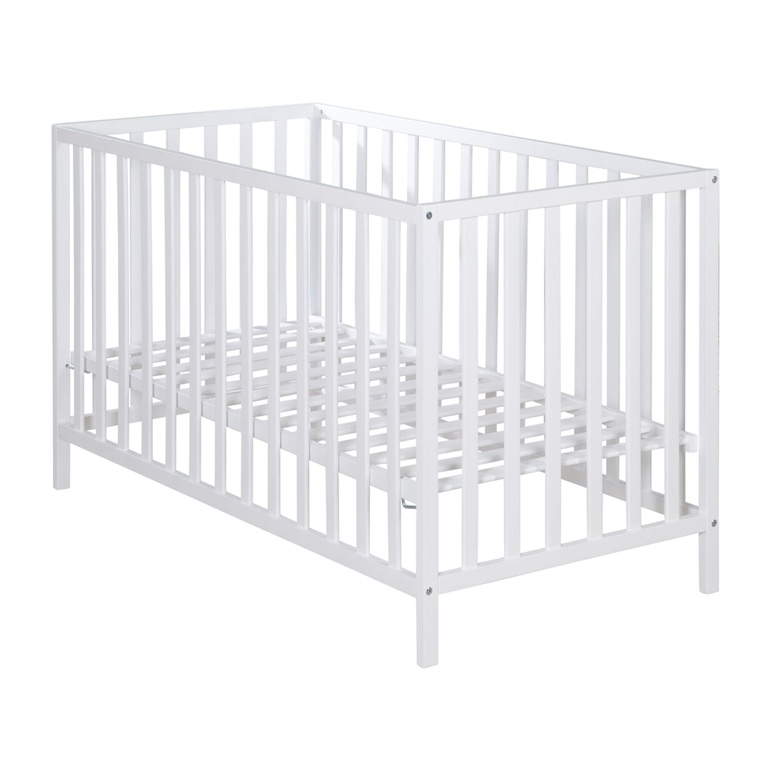 Letto per bambini 'Cosi' 60 x 120 cm, in faggio-legno massello, bianco laccato, 3posizioni regolabile in altezza – Ritaglio (6/10)