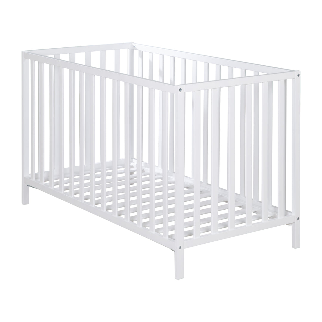 Letto per bambini 'Cosi' 60 x 120 cm, in faggio-legno massello, bianco laccato, 3posizioni regolabile in altezza – Ritaglio (9/10)
