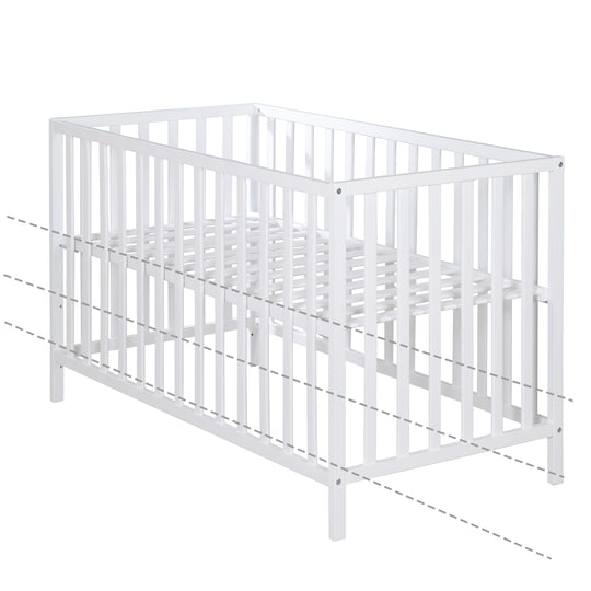 Letto per bambini 'Cosi' 60 x 120 cm, in faggio-legno massello, bianco laccato, 3posizioni regolabile in altezza – Infografica (5/10)