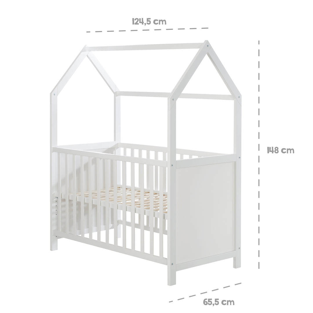 Letto a casetta 60 x 120 cm, certificato FSC, bianco, 6posizioni regolabile, come lettino da co-sleeping adatto – Infografica (16/17)