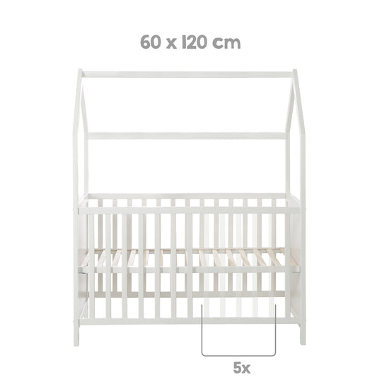 Letto a casetta 60 x 120 cm, certificato FSC, bianco, 6posizioni regolabile, come lettino da co-sleeping adatto – Infografica (4/17)