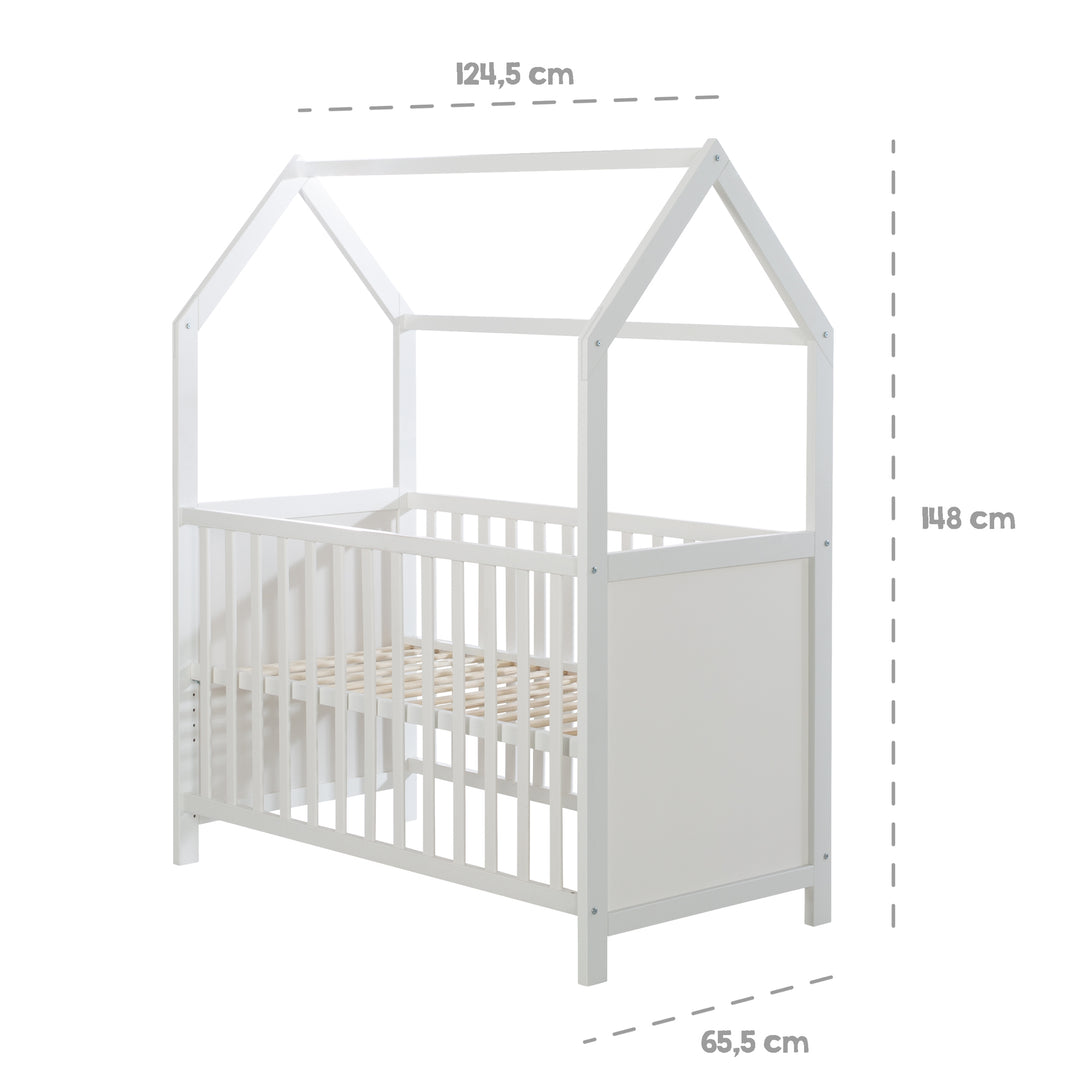 Letto a casetta 60 x 120 cm, certificato FSC, bianco, 6posizioni regolabile, come lettino da co-sleeping adatto – Infografica (5/17)