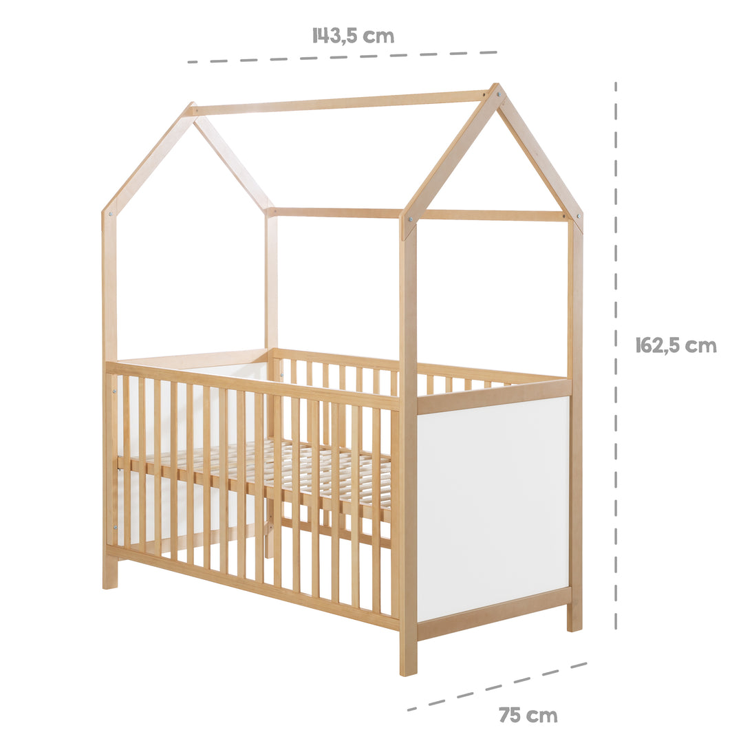 Letto a casetta 70 x 140 cm, certificato FSC, lettino combinato, bicolore, 3posizioni regolabile, trasformabile – Infografica (6/11)