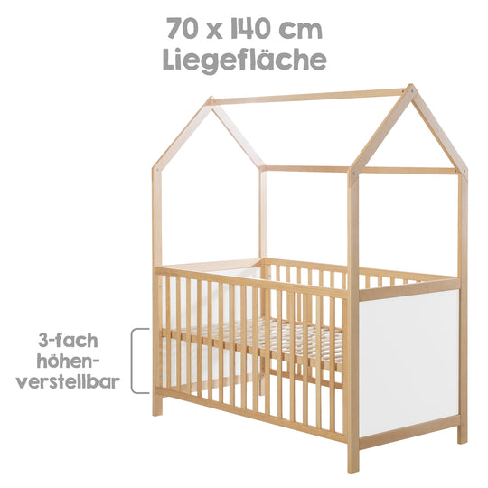 Letto a casetta 70 x 140 cm, certificato FSC, lettino combinato, bicolore, 3posizioni regolabile, trasformabile – Infografica (5/11)
