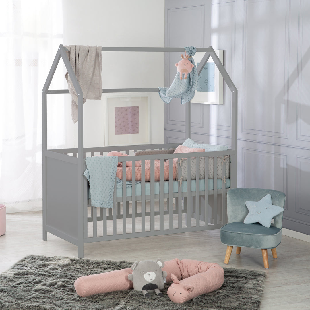 Hausbett 70 x 140 cm, FSC zertifiziert, Kombi-Kinderbett, taupe, 3-fach verstellbar, umbaubar – Milieubild (4/7)