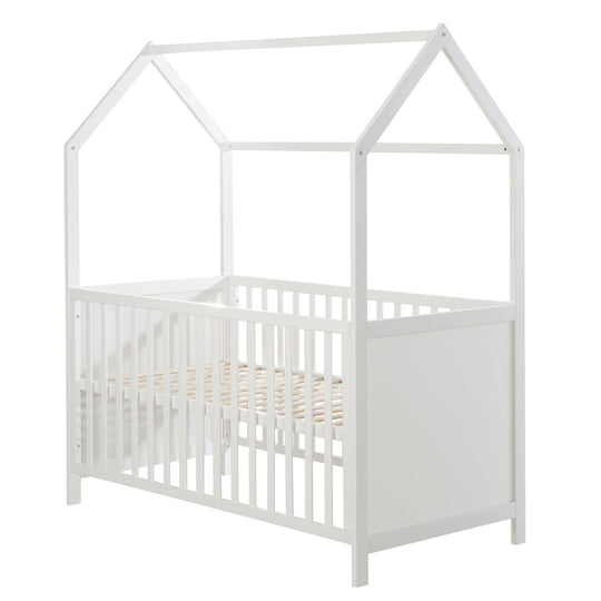 Hausbett 70 x 140 cm, FSC zertifiziert, Kombi-Kinderbett, weiß, 3-fach verstellbar, umbaubar – Freisteller (1/11)