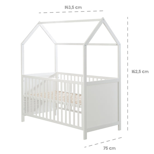 Hausbett 70 x 140 cm, FSC zertifiziert, Kombi-Kinderbett, weiß, 3-fach verstellbar, umbaubar – Infografik (4/11)