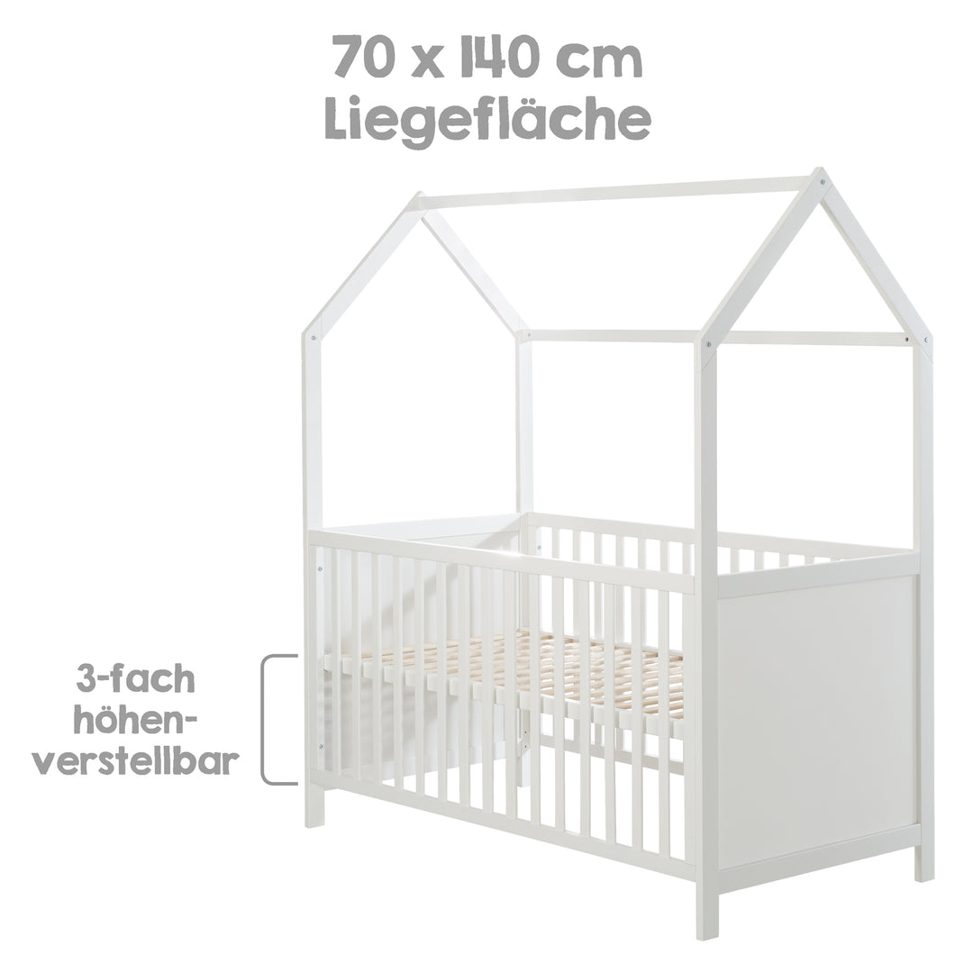Hausbett 70 x 140 cm, FSC zertifiziert, Kombi-Kinderbett, weiß, 3-fach verstellbar, umbaubar – Infografik (7/11)