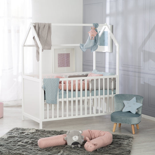 Hausbett 70 x 140 cm, FSC zertifiziert, Kombi-Kinderbett, weiß, 3-fach verstellbar, umbaubar – Milieubild (3/11)