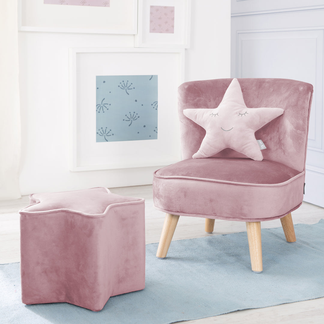 Cuddly Cushion Star 'roba Style', Pink/Mauve, Fluffy Decorative Cushion for Baby- & Children's Room – Lifestyle Image (6/7)