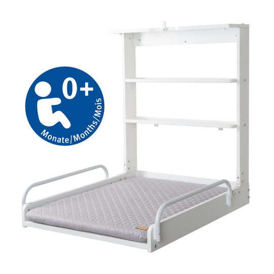 Wandwickelregal weiß + Wickelauflage 'roba Style grau' - Klappbar & platzsparend – Produktbild (10/11)