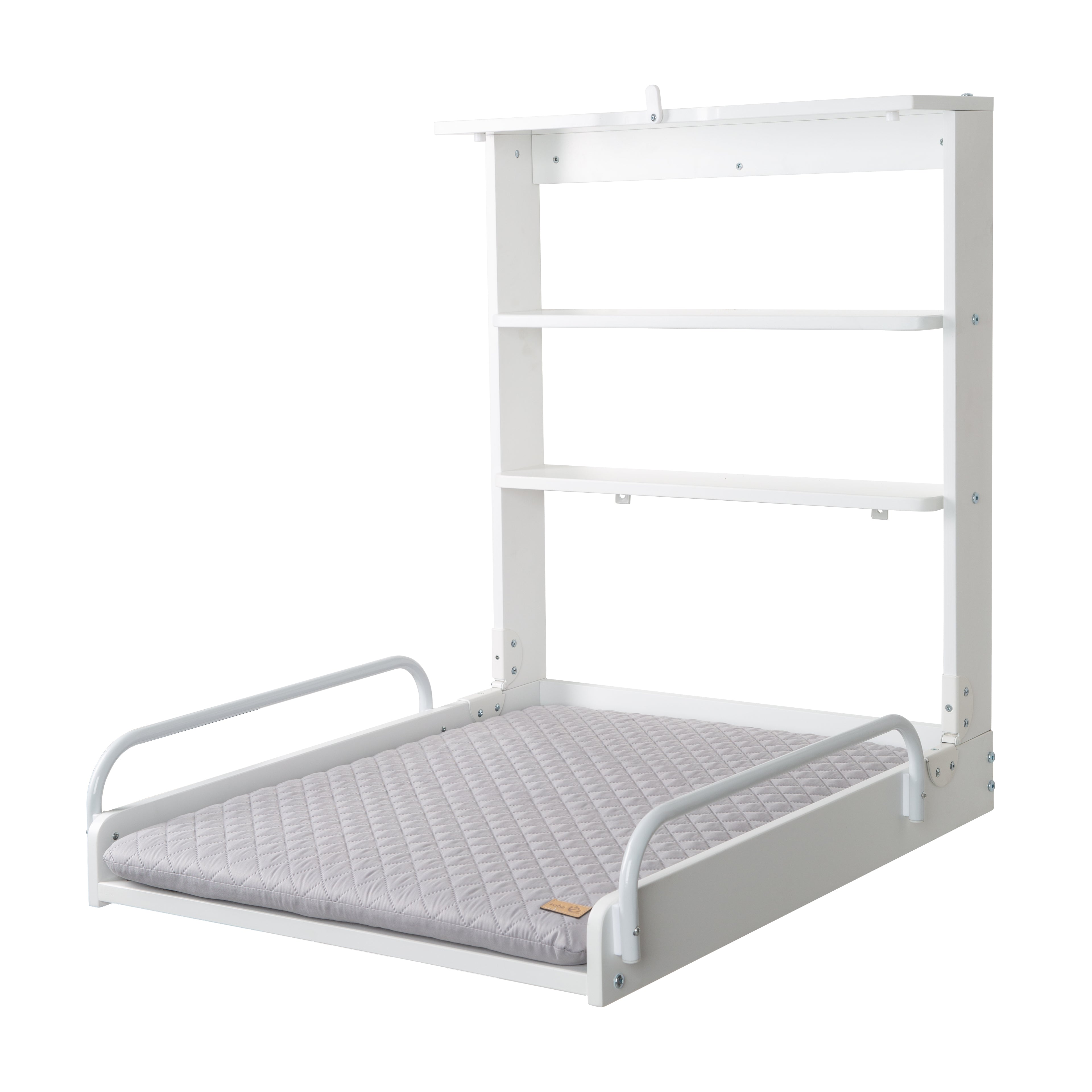 Wall-Mounted Changing Shelf White + Changing Pad 'roba Style grey' - Foldable & Space-Saving – Cutout (1/11)