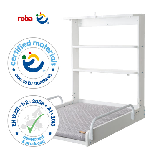 Wandwickelregal weiß + Wickelauflage 'roba Style grau' - Klappbar & platzsparend – Produktbild (9/11)