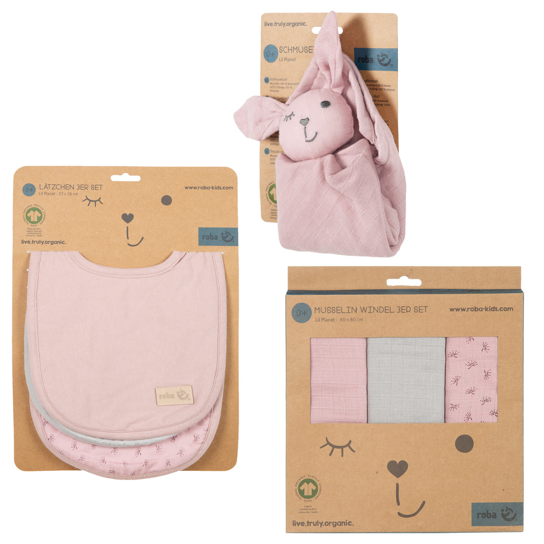 Organic set regalo neonato essentials 'Lil Planet' rosa/malva in cotone biologico, GOTS, sostenibile – Foto del prodotto (3/5)