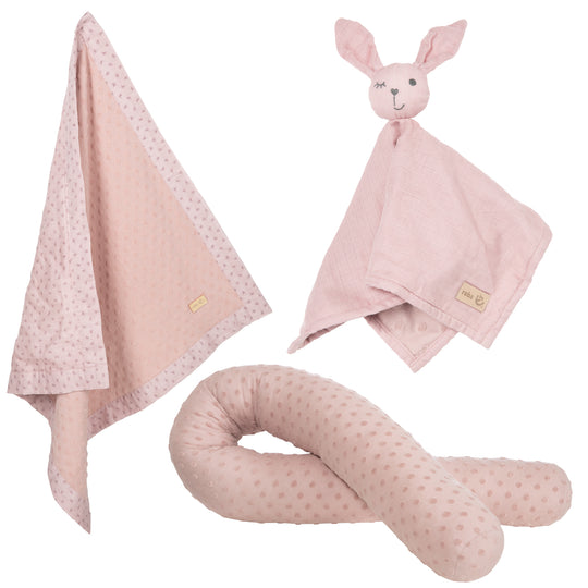 Organic Geschenkset 'Lil Planet' rosa/mauve, Bio-Bettschlange, -Decke & -Schmusetuch – Produktbild (1/4)