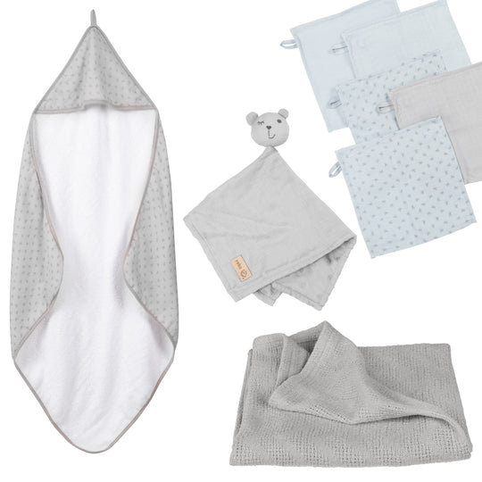 Organic set regalo 'Lil Planet' - Asciugamano, guanto di spugna, copertina coccola & coperta - Grigio argento – Ritaglio (1/3)